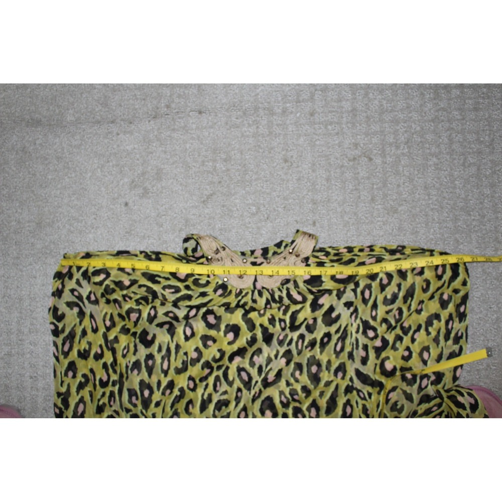 H&M Women's Leopard Halter Maxi Dress Gold Embroidered Chartreuse Sleeveless M/L - Picture 8 of 11